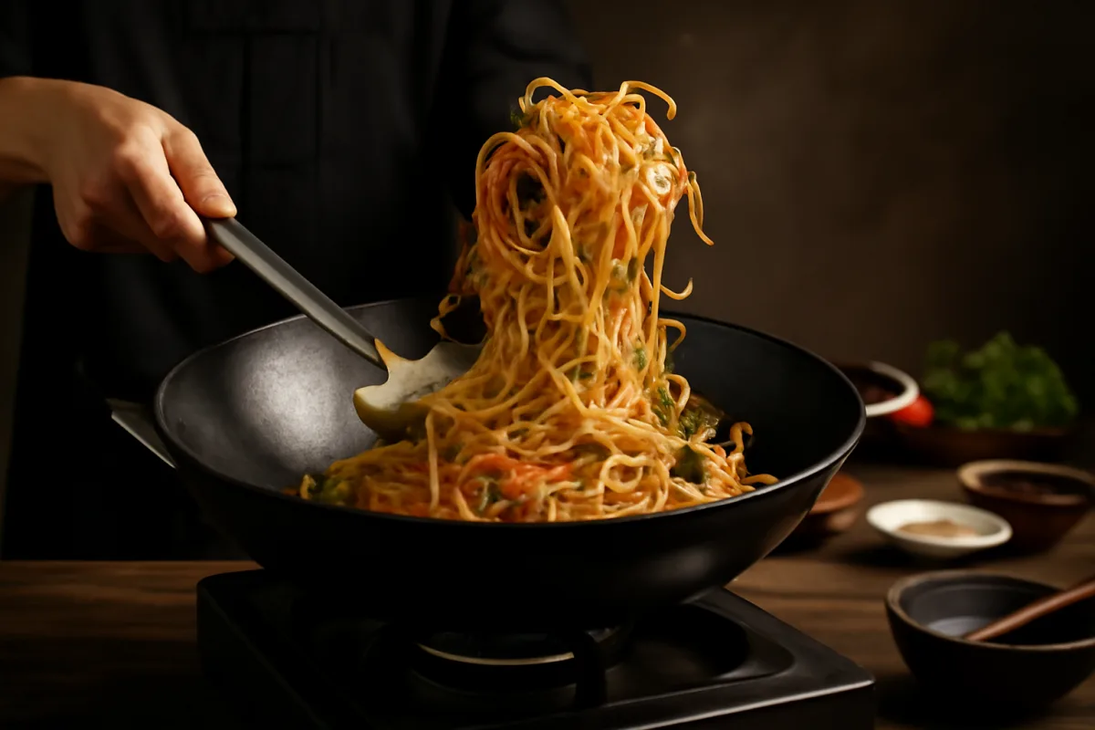 Tagliatelle di riso saltate nel wok: la tecnica cinese per un sapore unico