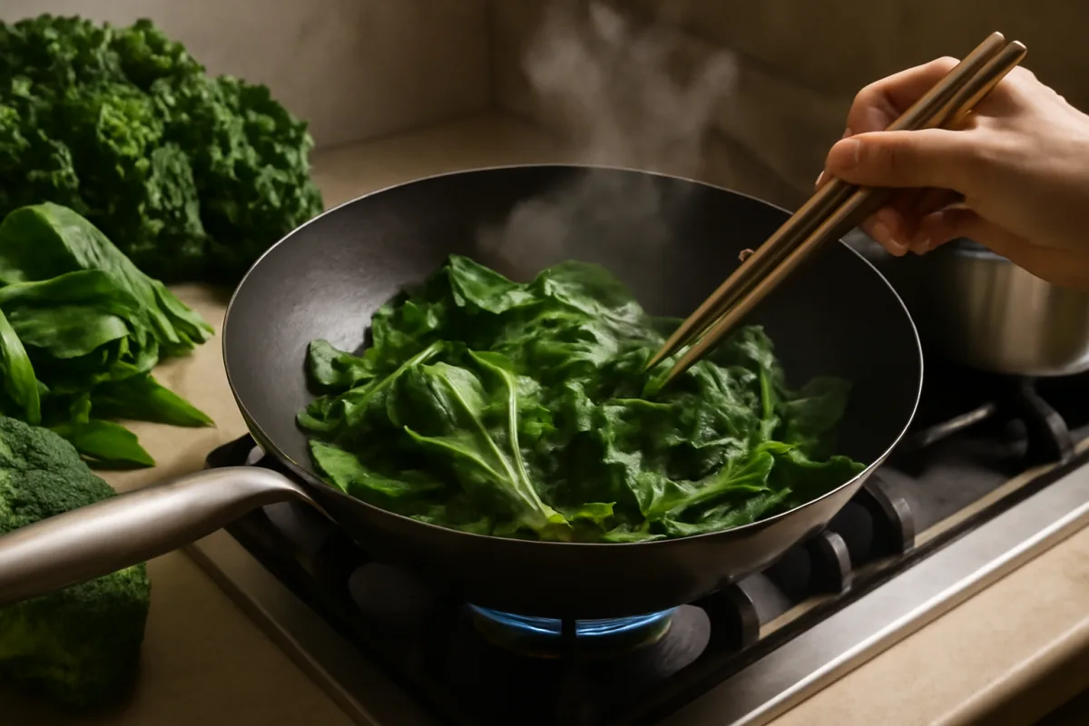 Verdure a foglia verde nel wok: come cuocerle per non perdere nutrienti essenziali